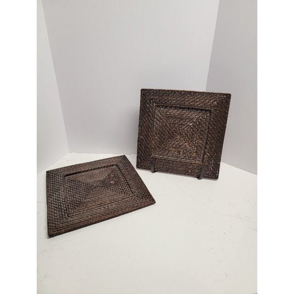 2 Woven Wicker Rattan 13" Square Charger Plates Boho Bohemian - Picture 6 of 14